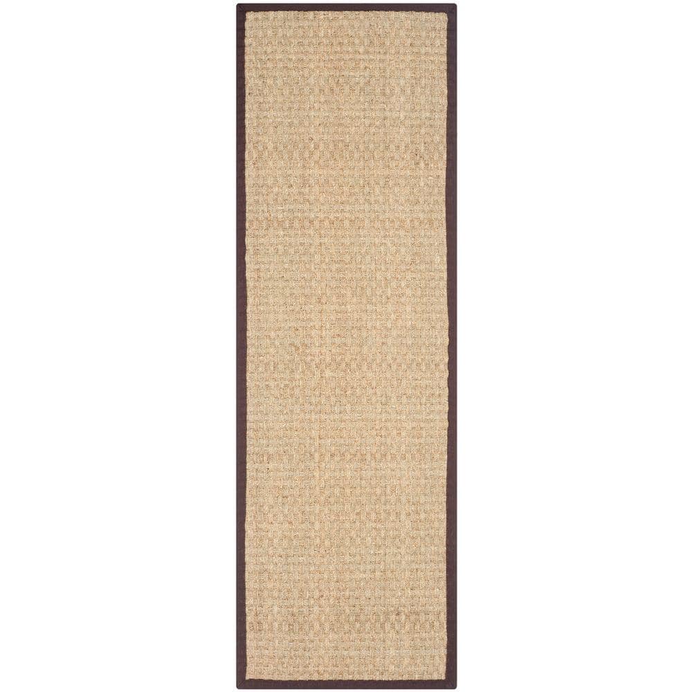 SAFAVIEH Natural Fiber Natural/Dark Brown 3 ft. x 12 ft. Border Woven ...