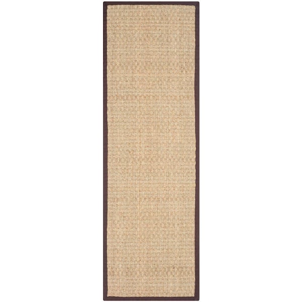 Natural Fiber Natural/Dark Brown 3 ft. x 12 ft. Border Woven Runner Rug
