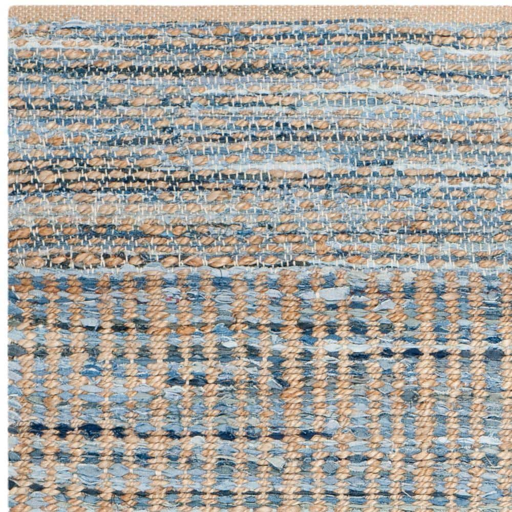Blue and Natural Handmade Braided Striped Area Rug