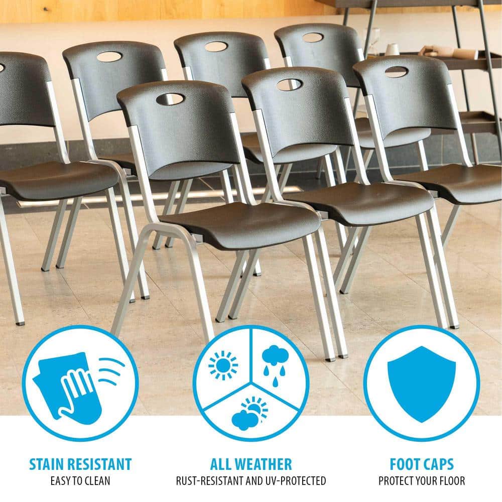 Modern Black and Silver Metal Plastic Utility Chairs, 4 Pack