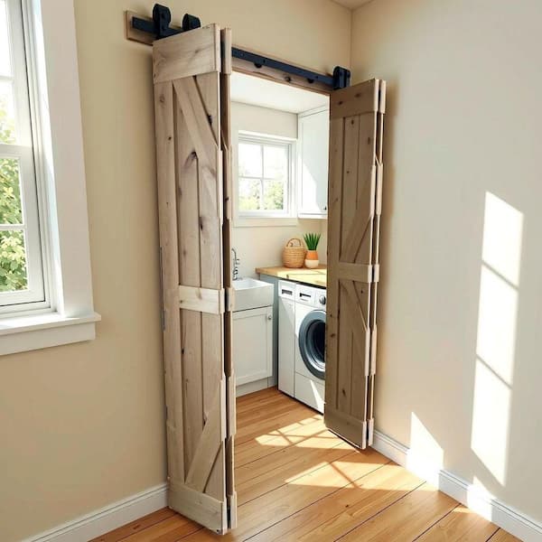 LUBANN 63 in. Black Bi-Fold Top Mount Sliding Door Track and