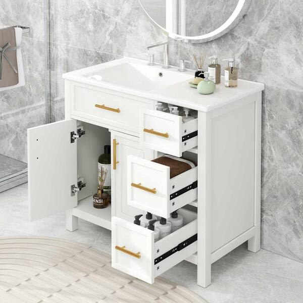 Durham 36-in White Oak Single Sink Bathroom Vanity with Carrara Natural Marble Top