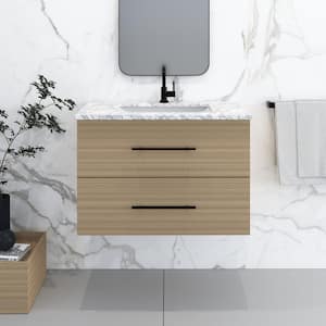 Napa 36 in. W x 22 in. D x 21.75 in. H Single Sink Bath VanityWall in Sand Pine with White Carrera Marble Countertop