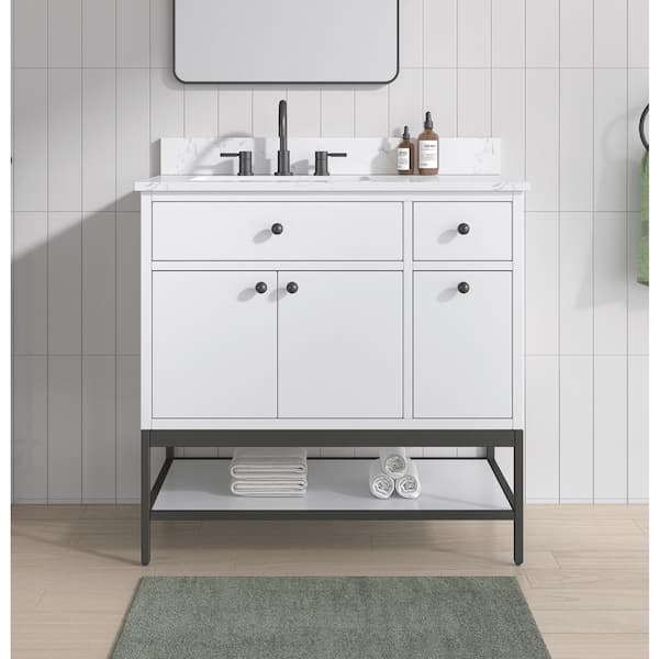 Paisley 36 in. Single Sink White Bath Vanity with Cala White Engineered Stone Top