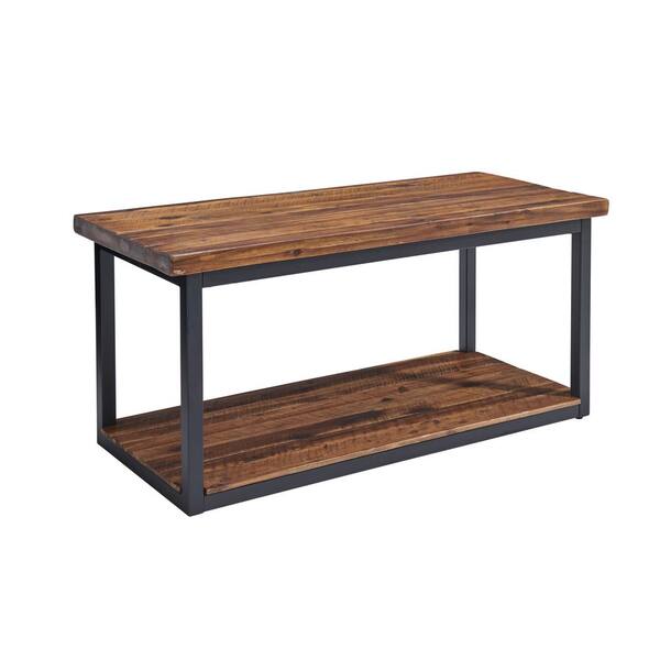 Alaterre Furniture Claremont 40 in. Rustic Wood Bench with Low Shelf