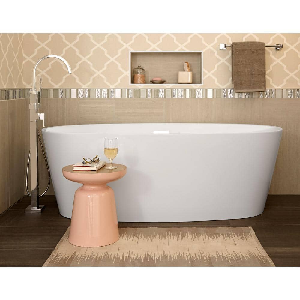 White Acrylic Freestanding Oval Bathtub with Chrome Overflow