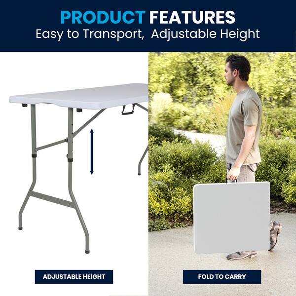 Carnegy Avenue 60 in. Granite White Plastic Tabletop Metal Frame