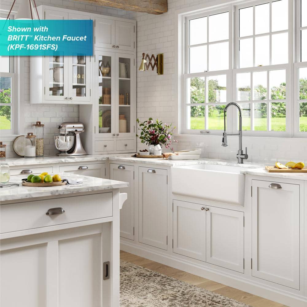 Matte White Fireclay Farmhouse Single Bowl Kitchen Sink