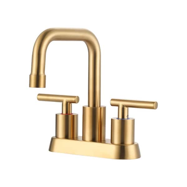 Modern 4 in. Centerset 3-Hole Double-Handle Bathroom Sink Faucet, Basin Faucet with Pop-Up Drain in Brushed Gold