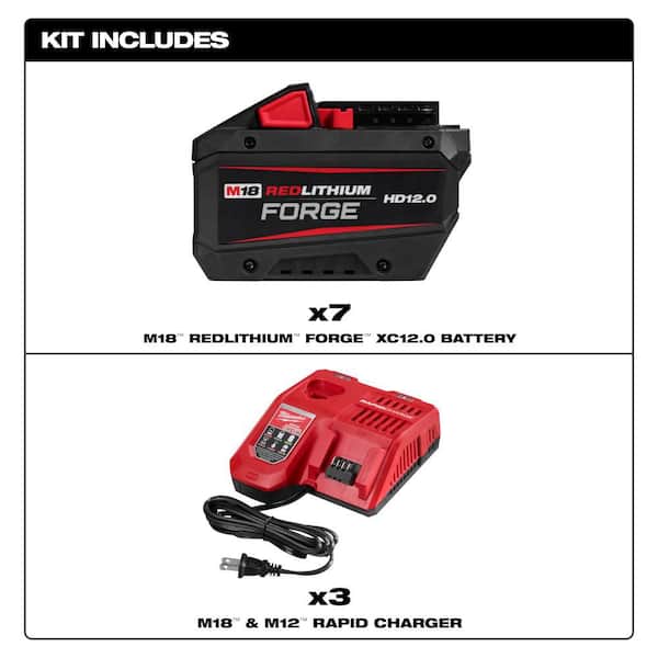 M18 18-Volt Lithium-Ion REDLITHIUM FORGE Starter Kit with (7) 12. 0Ah Battery and (3) Rapid Charger