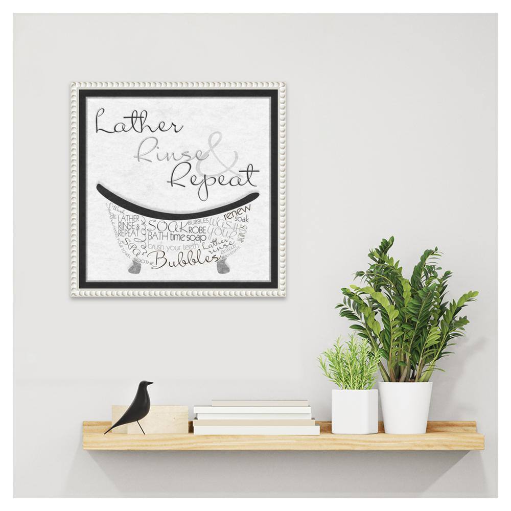 Sylvie Beaded White Floater Frame Bath Time Quote Canvas Art