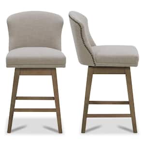 26 in. Elsie Tan High Back Wood Swivel Counter Stool with Fabric Seat (Set of 2)