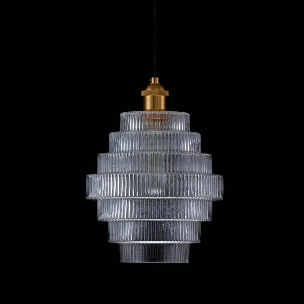 Mini Striped Glass & Antique Brass Hanging Pendant Light