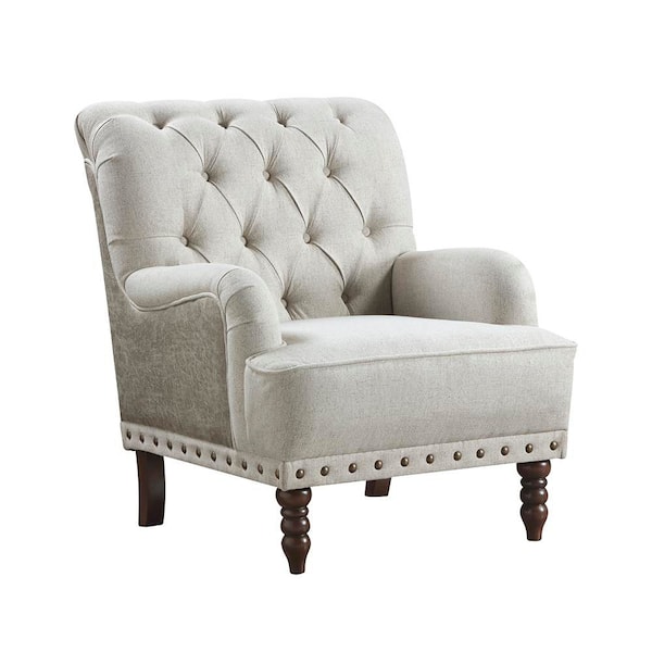 Thrive Beige Textured Fabric Upholstery Arm Chair
