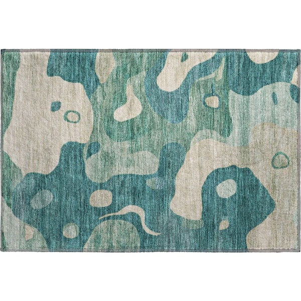 Mayfield Premium Machine Washable Abstract AMF2063 Teal 2 ft. x 3 ft. Accent Rug