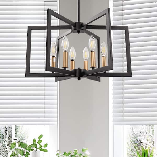 6-Light Black and Gold Pendant Chandelier E12 Hanging Light Fixture for Dining Room with No Bulbs Included