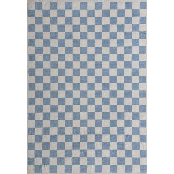 8 ft. x 11 ft. Blue Metro Checkered Harbor Non-Toxic, Child and Pet Safe-Indoor for Kids, Area Rug