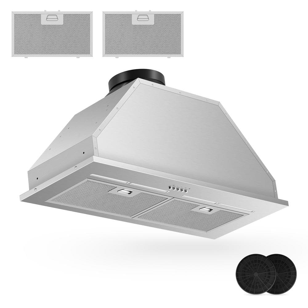 Tylza 30 in. 600 CFM Convertible Under Cabinet Range Hood in Stainless Steel with 2-Charcoal Filters and 2-LED Lights