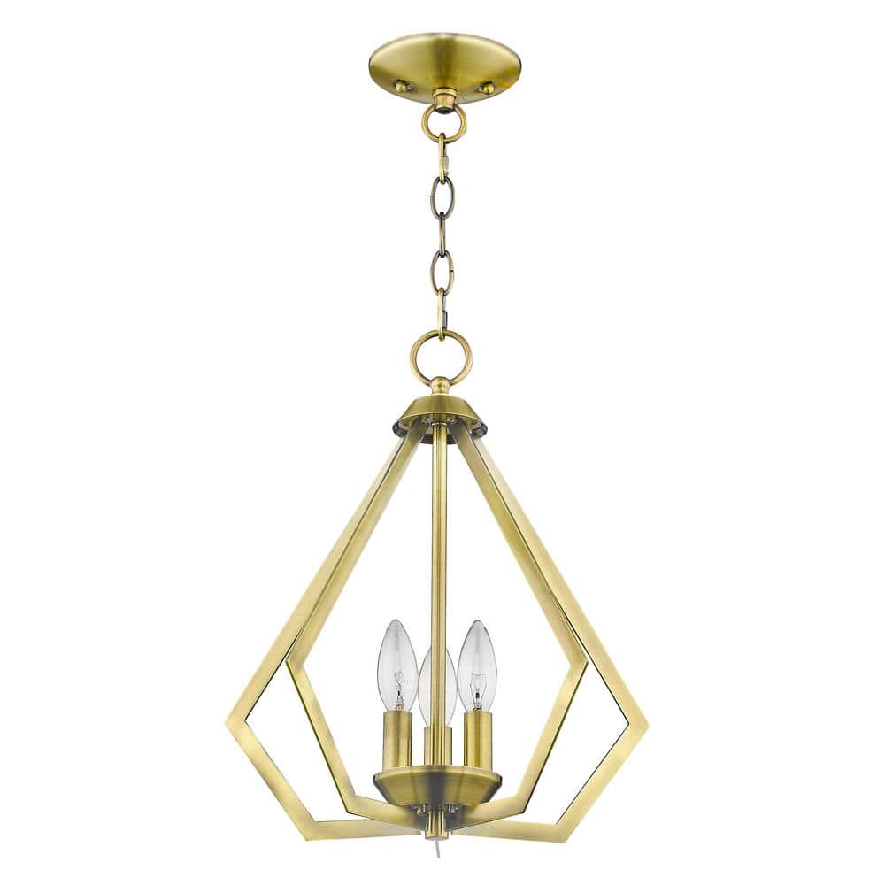 Triangular Prism Mini Chandelier in Antique Brass with 3-Light Design