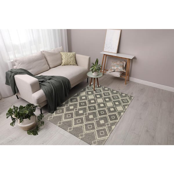 EORC Black 5 ft. x 8 ft. Handwoven Wool Durrie Killim Area Rug