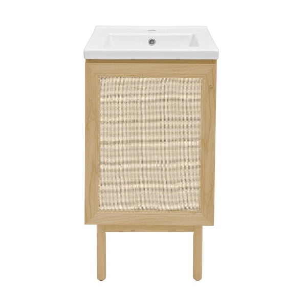 Classe 18 in. Freestanding Bath Vanity in Natural Oak with White Ceramic Sink Top