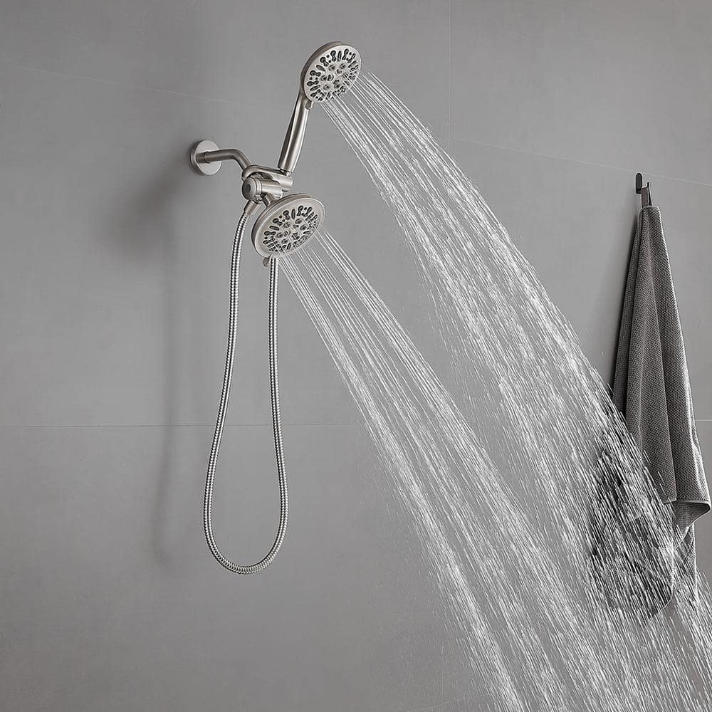 Brushed Nickel Dual Shower Head with Handheld and Stainless Steel Hose