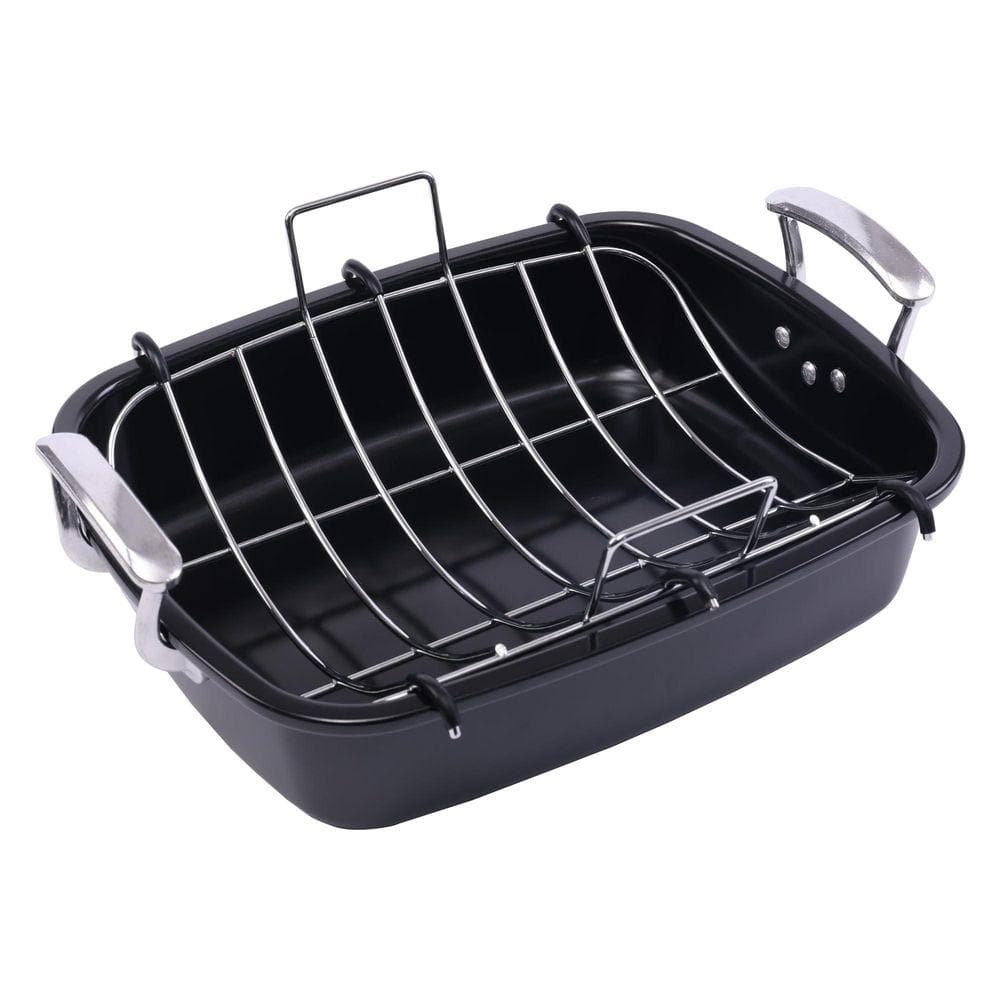 25 lb Nonstick Carbon Steel Roasting Pan with Rack Deep Oven Tray