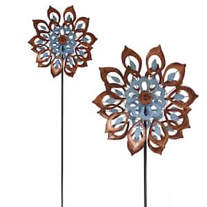Blue and Copper Antique Flower Wind Spinner Stake