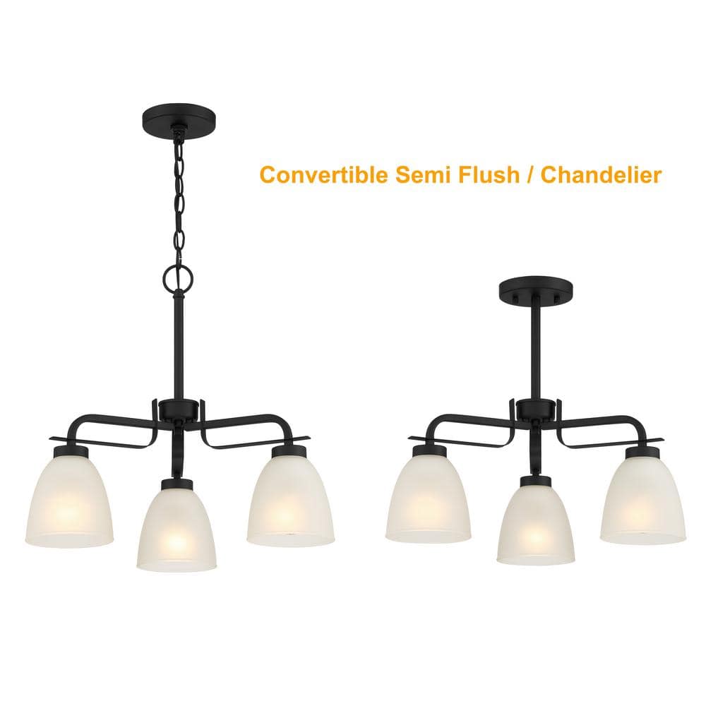 Coal and Etched Glass 3-Light Convertible Chandelier