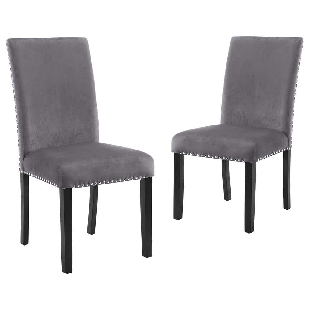 NEW CLASSIC HOME FURNISHINGS Celeste Gray Velvet Nailhead Trim Dining Chair (Set of 2)