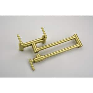 Double Holes Wall Mounted Pot Filler with Lever Handles in Brushed Gold