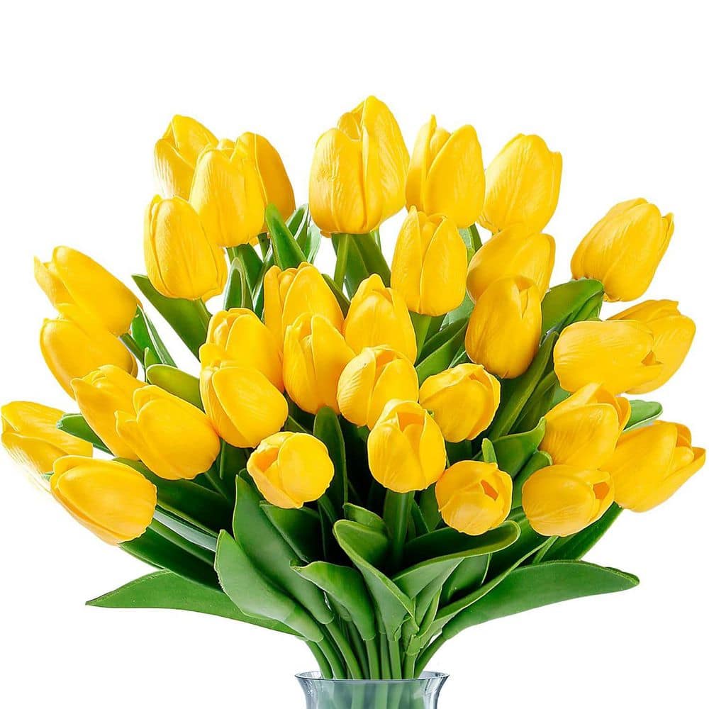トップス house on the hill Yellow flower 80cm 13 in. Yellow Indoor Artificial Tulip Flower, 30-Pieces Z0D6GRD19P
