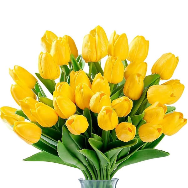 13 in. Yellow Indoor Artificial Tulip Flower, 30-Pieces