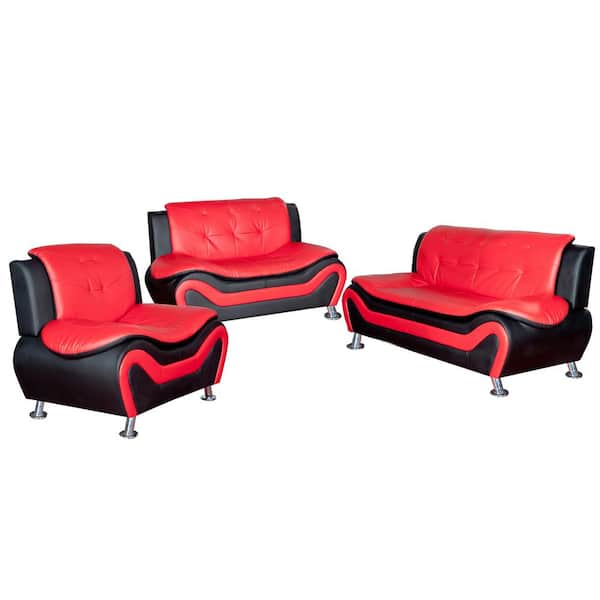 Star Home Living Red and Black Leather Three Piece Sofa Set SH4503-3PC ...