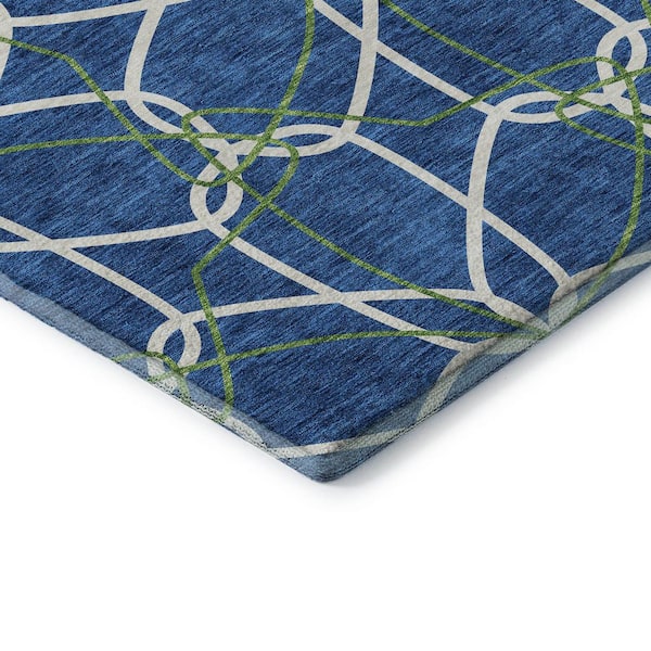Mayfield Premium Machine Washable Abstract AMF950 Navy 2 ft. 3 in. x 7 ft. 6 in. Runner Rug