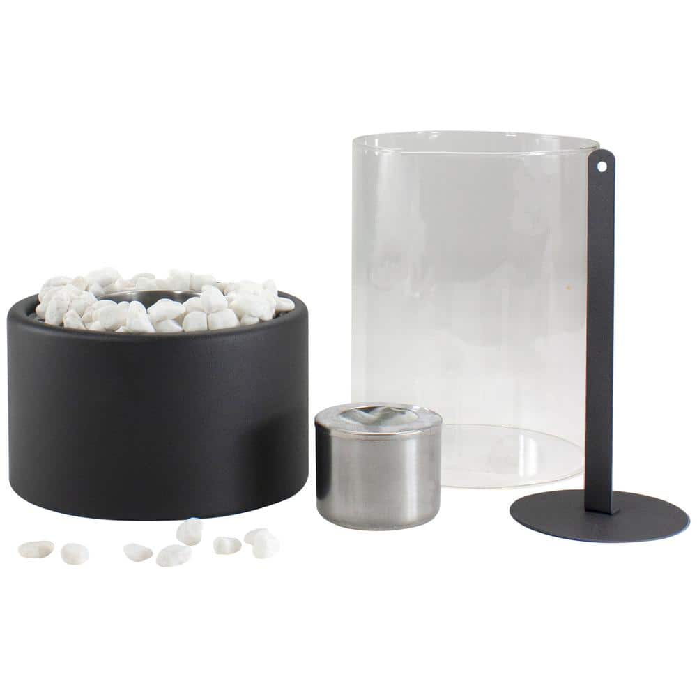 10.5" Black Bio Ethanol Tabletop Fireplace with Glass Panels