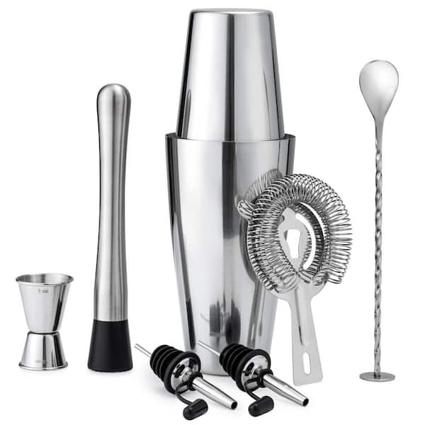 8-Piece Boston Cocktail Shaker Set with 18 oz and 28 oz Stainless Steel Shakers Jigger and Strainer Kit
