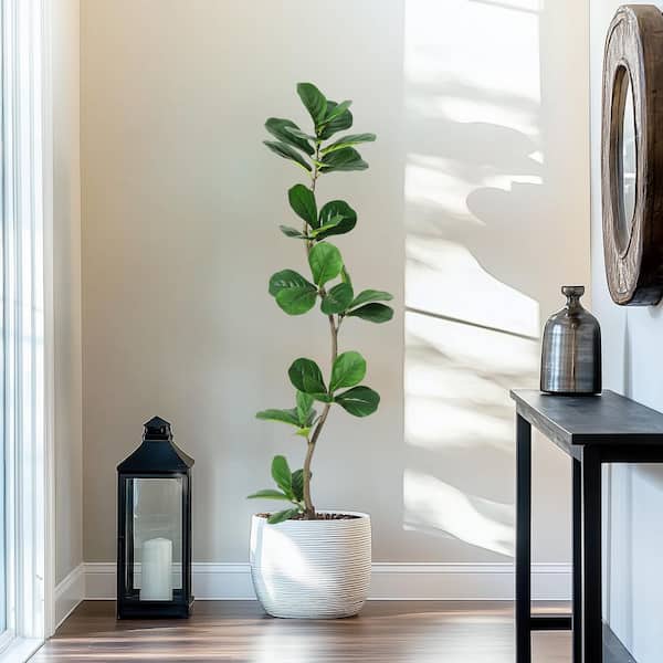 5 ft. Artificial Fiddle Leaf Fig Tree with Black Nursery Planter, Large Floor Plants for Home or Office Decor