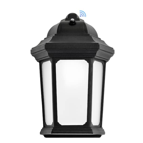 8 in. Black Finish Frosted Glass 5000K LED Dusk to Dawn Outdoor Hardwired Wall Lantern Sconce with Photocell
