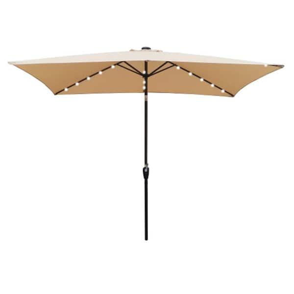 Unbranded 10 ft. x 6.5 ft. Rectangular Market Patio Umbrella in Tan with Solar LED Lighted