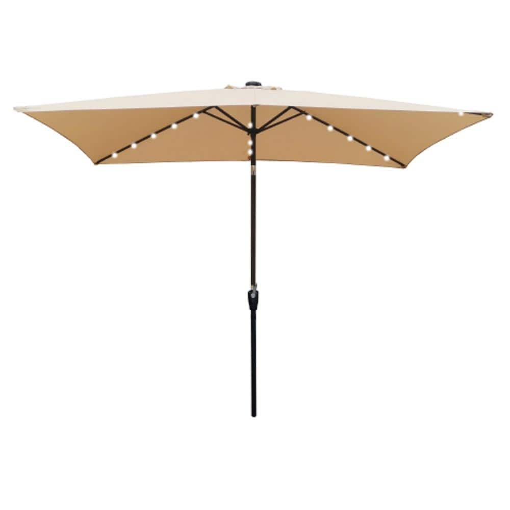 10 Ft. x 6.5 Ft. Rectangular Market Patio Umbrella In Tan with Solar LED Li