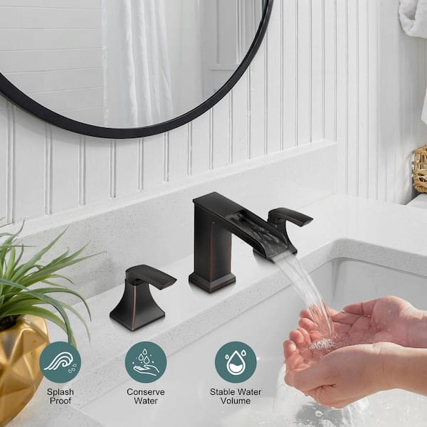 8 in. Waterfall Widespread 2-Handle Bathroom Faucet With Pop-up Drain Assembly in Oil Rubbed Bronze