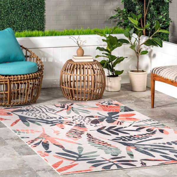 Mara Floral Machine Washable Multicolor 5 ft. x 8 ft. Indoor/Outdoor Area Rug