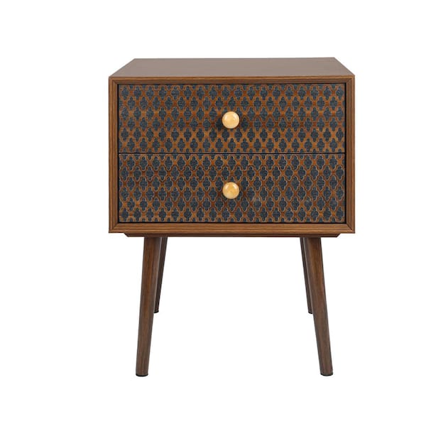 Angel Sar Walnut Nightstand with Two 3D Printed Storage Drawers, Bedside Table ( 18.94 in. W x 15.75 in. D x 23.62 in. H )