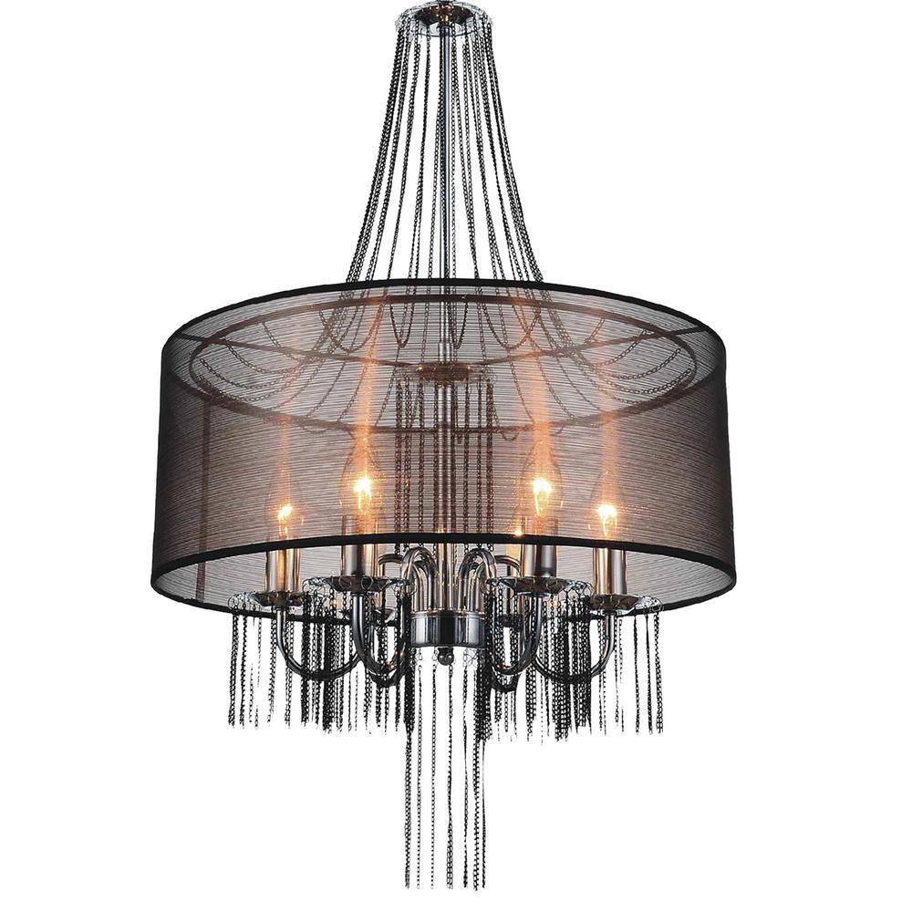 Mini Elegance Chrome Drum Chandelier with Dangling Chains