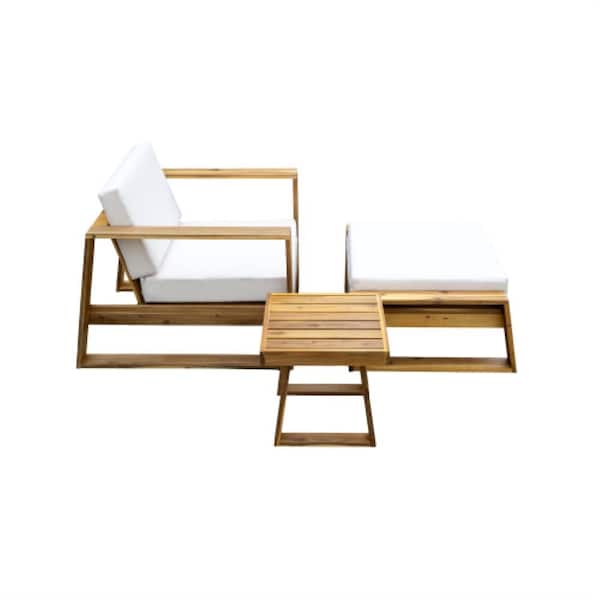 Acacia Wood Outdoor Lounge Set: Stylish Chair & Ottoman Duo, Ideal for Patios, Balconies, Gardens & Cozy Outdoor Spaces
