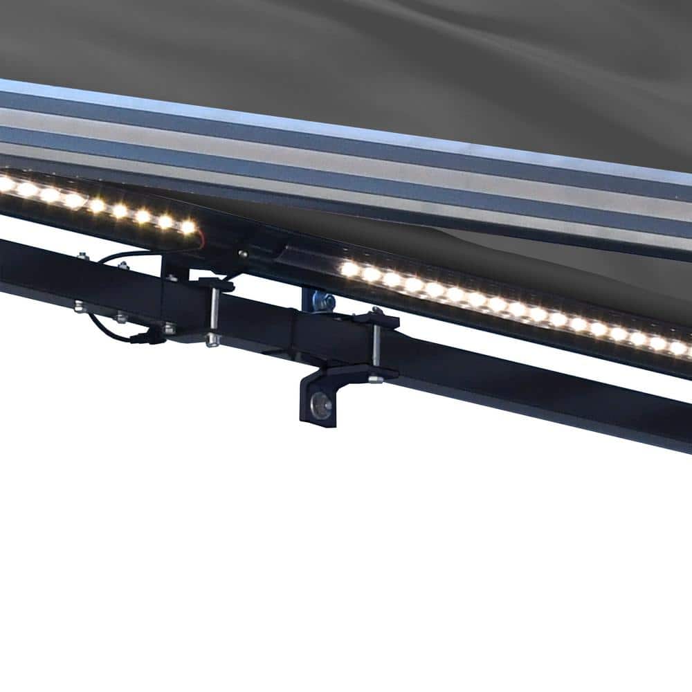 Charcoal Gray Motorized Semi-Cassette Patio Awning with LED Lights