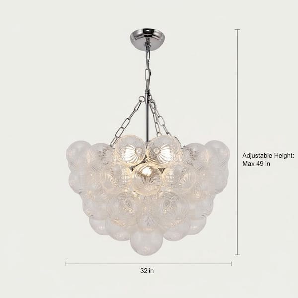 YANSUN 1-Light Nickel Bubble Ball Glass Integrated LED Chandelier