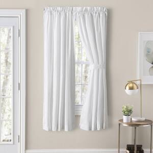 Classic White Polyester/Cotton 80 in. W x 54 in. L Rod Pocket Sheer Tailored Curtain Pair with Ties