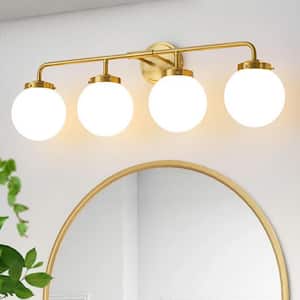 30.71 in. 4-Light Gold Bathroom Vanity Light with Opal Glass Shades, Bulbs not Included
